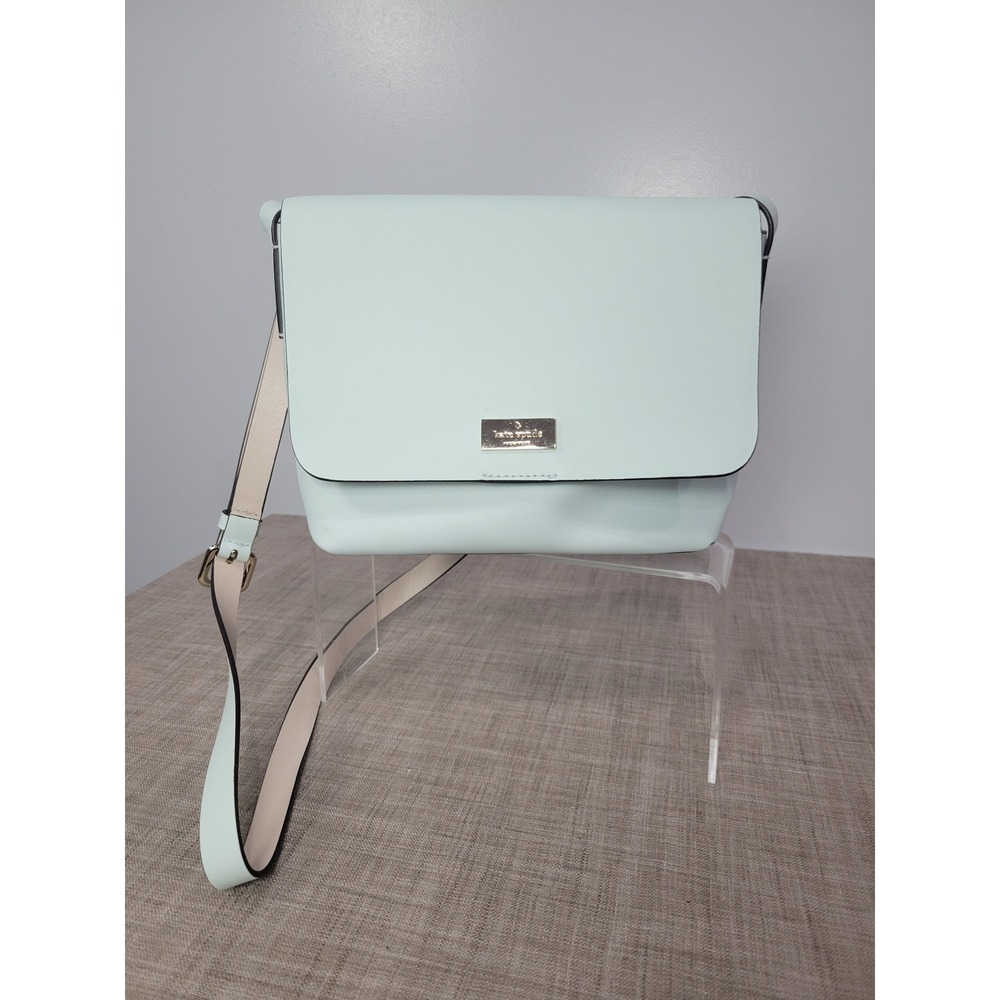 Kate Spade New York Mint Green Leather Flap Crossbody Bag Gold Logo Plaque